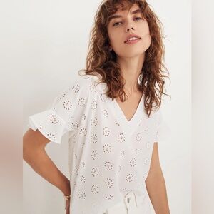 Madewell Eyelet Sundrift Ruffle Top White